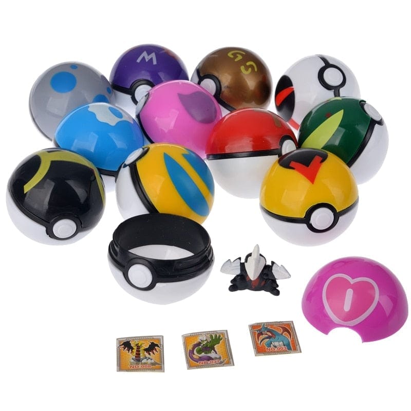 Pokebola Kit C/12 Pçs com Miniatura de Pokémon dentro